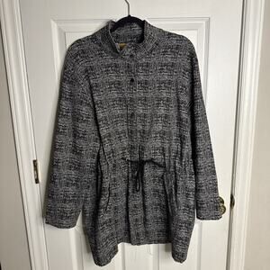 Ruby Rd Women’s Size 1X Black White Plaid Textured Jacket Cardigan Tunic Length